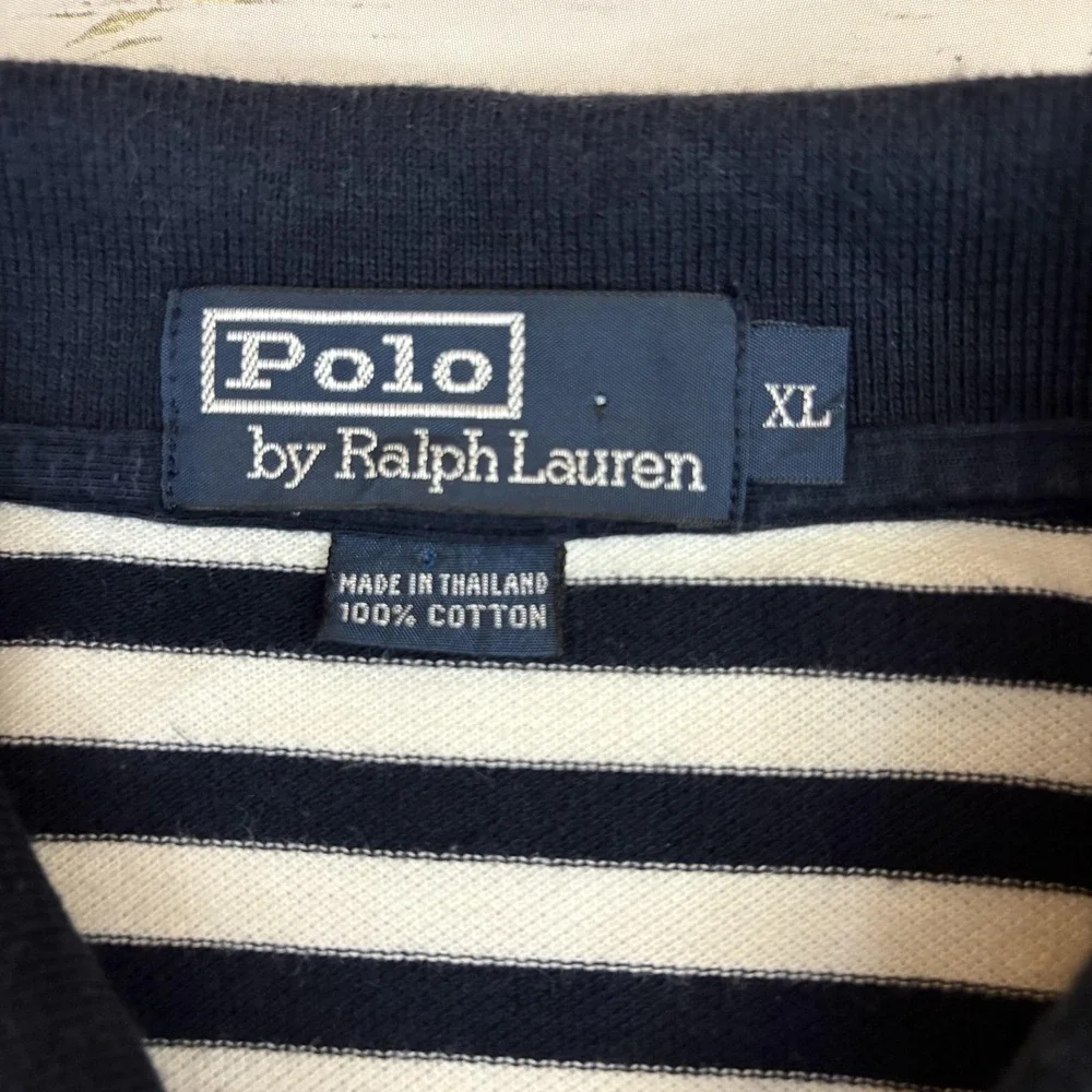 Polo Ralph Lauren Crest Polo Shirt Mens XL Black Striped Embroidered Pocket